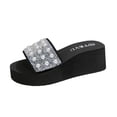 thumbnail image 1 of HomeDM Women's Open Toe Flatform Wedge Sandals Rhinestone Slip-On Summer Beach Slides Sandals, Sky Blue Size 6, 1 of 9