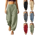thumbnail image 1 of HomeDM Women's Pants Drawstring High Waisted Lounge Trousers Army Green Loose Athletic Work Pants with Pockets Size XL, 1 of 5