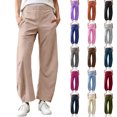 thumbnail image 1 of HomeDM Women's Pants Lounge Wide Leg with Pockets Quick Dry Elastic Waist Casual Trousers Khaki Athletic Work Pants Size L, 1 of 8