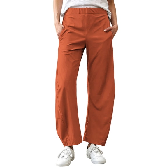 HomeDM Women's Pants Lounge Wide Leg with Pockets Quick Dry Elastic Waist Casual Trousers Orange Athletic Work Pants Size L