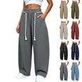 thumbnail image 1 of HomeDM Women's Pants Wide Leg Sweatpants with Pockets Gray Loose Drawstring Lounge Trousers for Athletic Work Size L, 1 of 10