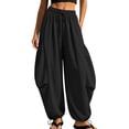 thumbnail image 1 of HomeDM Women's Pants with Pockets Drawstring Bottom Comfy Wide Leg Yoga Pants Black Baggy Lounge Trousers Size M, 1 of 9