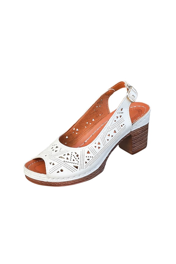 Women's Platform Chunky Heels Sandals Open Toe Slingback Summer Vacation Mules Sandals, White Size 7.5