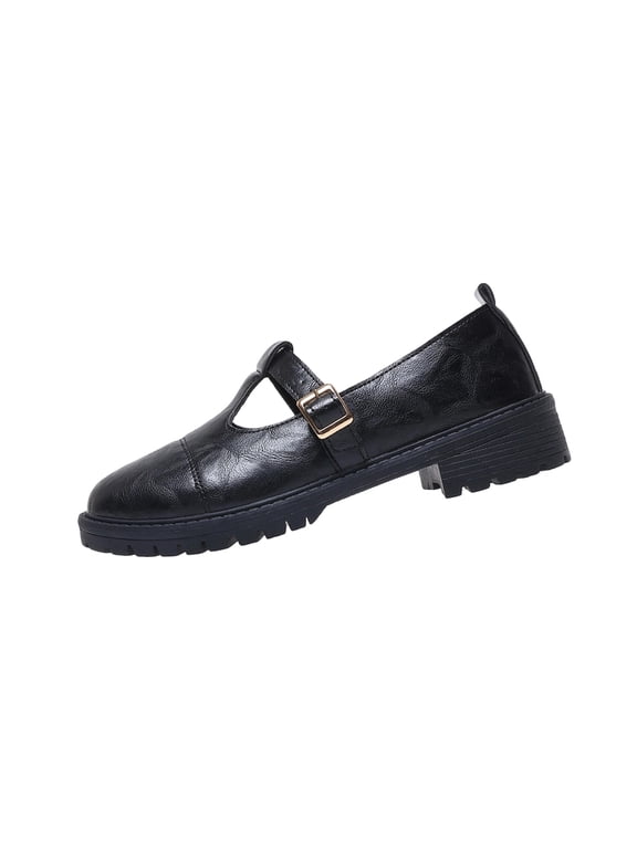 Women's Platform Chunky Loafers Closed Round Toe Casual Comfort Business Work Shoes, Black Size 5.5