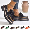 thumbnail image 1 of HomeDM Women's Platform Chunky Loafers Closed Round Toe Casual Comfort Business Work Shoes, Black Size 5.5, 1 of 9