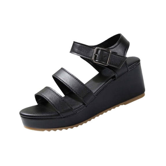 HomeDM Women's Platform Wedge Sandals Open Toe Ankle Strap High Heels Summer Beach Vacation Slide Sandals, Black Size 7