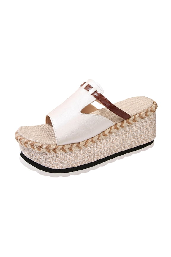 Women's Platform Wedge Sandals Open Toe Espadrilles High Heel Slip-On Mules Summer Beach Sandals, White Size 5.5