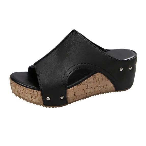 HomeDM Women's Platform Wedge Sandals Slip On Open Toe Summer Mules Sandals, Black Size 8.5
