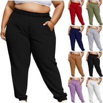 HomeDM Women's Plus Size Sweatpants - Solid Color Workout Sweat Pants Casual Joggers Pants with Pockets Elastic Waist - Black/L