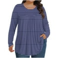 thumbnail image 1 of HomeDM Women's Plus Size Tops Long Sleeve Striped Shirts for Women Fall Round Neck Loose Fit Pullover Tops - Blue/5XL, 1 of 6
