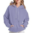 thumbnail image 1 of HomeDM Women's Pullover Hoodie Solid Color Long Sleeve Sweatshirts with Pocket Casual Comfy Gym Tops Fall Winter Tops - Purple/XL, 1 of 7