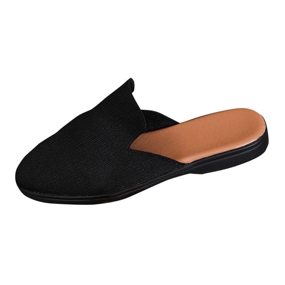 HomeDM Women's Sandals Closed Toe Slip On Flat Mules for Summer Beach Walking, Black Size 7.5