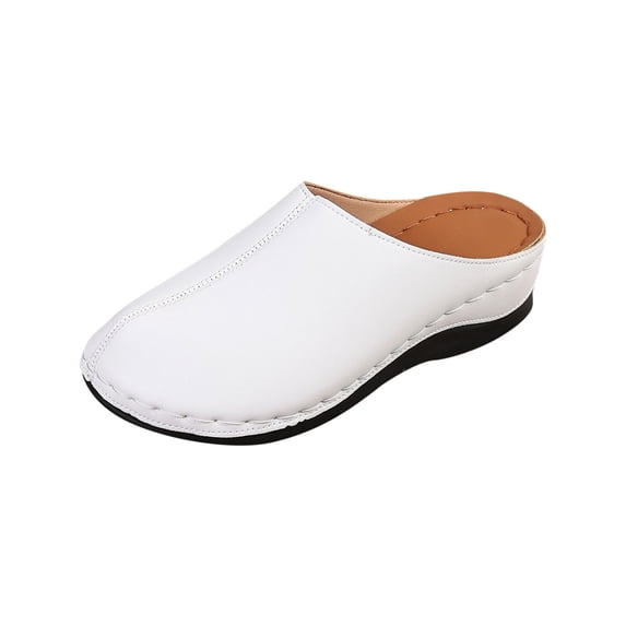 HomeDM Women's Sandals Slip On Closed Toe PU Leather Comfortable Arch Support Wedge Sandals, White Size 7.5