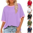 thumbnail image 1 of HomeDM Women's Short Sleeve Crew Neck T-Shirts Summer Loose Fit Shirts Casual Color Block Basic Tee Shirts - Purple/L, 1 of 7