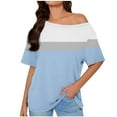 thumbnail image 1 of HomeDM Women's Short Sleeve T-Shirts Summer Cold Shoulder Casual Shirts Dressy Beach Vacation Blouse Tops - Light Blue/2XL, 1 of 6