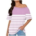 thumbnail image 1 of HomeDM Women's Short Sleeve T-Shirts Summer Cold Shoulder Casual Shirts Dressy Beach Vacation Blouse Tops - Pink/2XL, 1 of 6