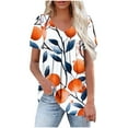 thumbnail image 1 of HomeDM Women's Short Sleeve T-Shirts Summer Pleated V Neck Floral Flowy Tops Trendy Loose Work Shirts S-2XL, 1 of 7