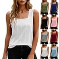 thumbnail image 1 of HomeDM Women's Sleeveless Tank Tops Square Neck Loose Fit Summer T-Shirts Solid Color Trendy Pleated Tops White Size L, 1 of 8