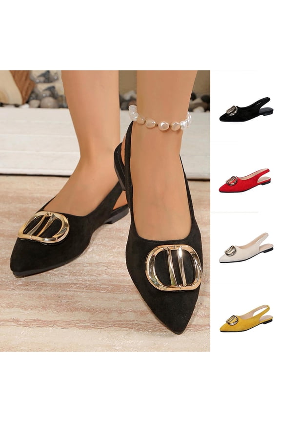 Women's Slingback Flats Shoes Closed Pointy Toe Slip-On Work Shoes Comfort Walking Wedding Party Dress Shoes, Black Size 9