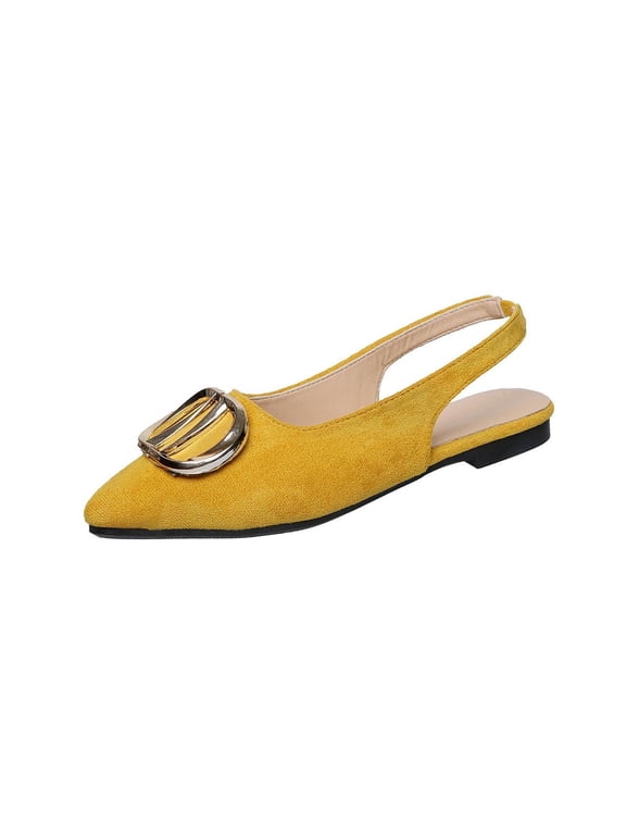 Women's Slingback Flats Shoes Closed Pointy Toe Slip-On Work Shoes Comfort Walking Wedding Party Dress Shoes, Yellow Size 5.5