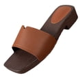 thumbnail image 1 of HomeDM Women's Square Open Toe Heels Sandals Low Block Chunky Slip On Mules Comfortable Casual Dress Shoes, Brown Size 7, 1 of 8