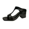 thumbnail image 1 of HomeDM Women's Square Open Toe Sandals Low Block Chunky Heels Slip on Casual Sandals for Summer Vacation, Black Size 9, 1 of 7