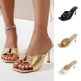 thumbnail image 1 of HomeDM Women's Stiletto Heels Sandals Square Open Toe Slip-On Mules Sandals Summer Comfort Prom Dress Pumps Shoes, Gold Size 5.5, 1 of 9