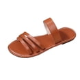 thumbnail image 1 of HomeDM Women's Strappy Flat Sandals Dressy Open Toe Slip On Summer Casual Beach Comfortable Slide Sandals, Brown Size 6.5, 1 of 9