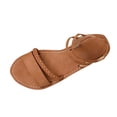 thumbnail image 1 of HomeDM Women's Strappy Flat Sandals Elastic Ankle Strap Open Toe Slip-On Comfortable Summer Beach Walking Sandals, Brown Size 9.5, 1 of 6