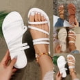 thumbnail image 1 of HomeDM Women's Strappy Slide Flat Sandals Dressy Open Toe Slides Slip on Slippers for Summer, White Size 5.5, 1 of 9