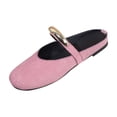 thumbnail image 1 of HomeDM Women's Suede Mules Loafers Backless Slip On Flats Closed Round Toe Comfort Slides, Pink Size 8, 1 of 9
