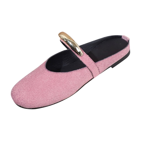 HomeDM Women's Suede Mules Loafers Backless Slip On Flats Closed Round Toe Comfort Slides, Pink Size 8