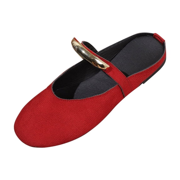 HomeDM Women's Suede Mules Loafers Backless Slip On Flats Closed Round Toe Comfort Slides, Red Size 5.5