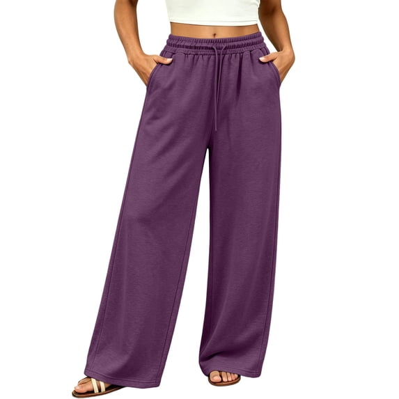 HomeDM Women's Sweatpants Drawstring Loose Lounge Pants with Pockets for Summer Casual Work Purple S