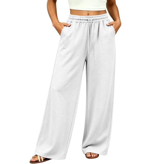 HomeDM Women's Sweatpants Drawstring Loose Lounge Pants with Pockets for Summer Casual Work White L