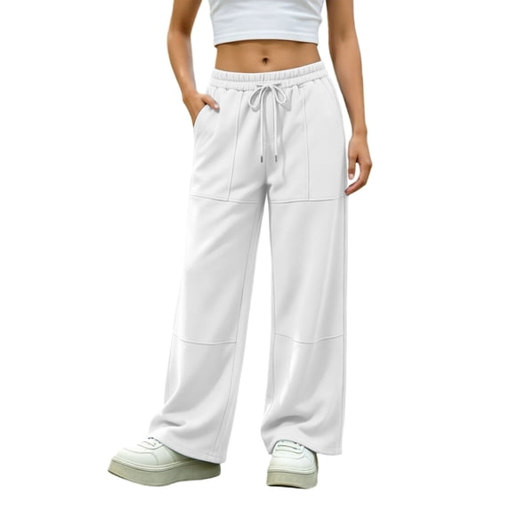 HomeDM Women's Sweatpants with Pockets Athletic Joggers Workout Pants White Elastic Drawstring Waist Size 3XL