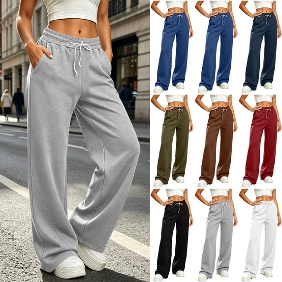 HomeDM Women's Sweatpants with Pockets Drawstring Wide Leg Gray Athletic Lounge Pants Size L