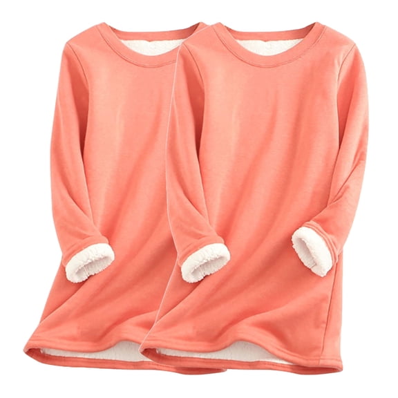 HomeDM Women's Sweatshirt Set 2 Piece Winter Warm Sherpa Lined Fleece Sweatshirt Crewneck Sport Pullover Loungewear Tops Solid Color S-XXXXXL 2pcs Orange/XXL
