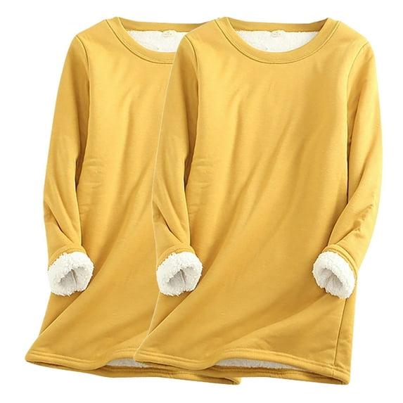 HomeDM Women's Sweatshirt Set 2 Piece Winter Warm Sherpa Lined Fleece Sweatshirt Crewneck Sport Pullover Loungewear Tops Solid Color S-XXXXXL 2pcs Yellow/XXXXL