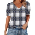 thumbnail image 1 of HomeDM Women's T-Shirts Short Sleeve V Neck Casual Tops Plaid Loose Fit Dressy Shirts - Navy/2XL, 1 of 6
