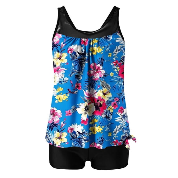 HomeDM Women's Tankini Swimsuits Two Piece Tummy Control Bathing Suit Modest Tankini Top with Shorts Swimwear Size M