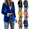 thumbnail image 1 of HomeDM Women's Velvet Suit Blazer, Casual Business One Button Long Sleeve Jacket Dressy Winter Outerwear, Blue, 1 of 9