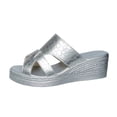 thumbnail image 1 of HomeDM Women's Wedge Flatform Sandals Open Toe Comfortable Arch Support Slip-On Summer Beach Sandals, Silver Size 7.5, 1 of 9