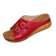 thumbnail image 1 of HomeDM Women's Wedge Flatform Sandals Slip-On Round Open Toe Summer Outdoor Travel Beach Sandals, Red Size 6.5, 1 of 9