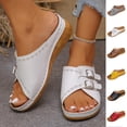 thumbnail image 1 of HomeDM Women's Wedge Flatform Sandals Slip-On Round Open Toe Summer Outdoor Travel Beach Sandals, White Size 5.5, 1 of 9