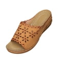 thumbnail image 1 of HomeDM Women's Wedge Flatform Sandals Summer Comfort Open Toe Slip-On Summer Beach Sandals, Brown Size 9, 1 of 9