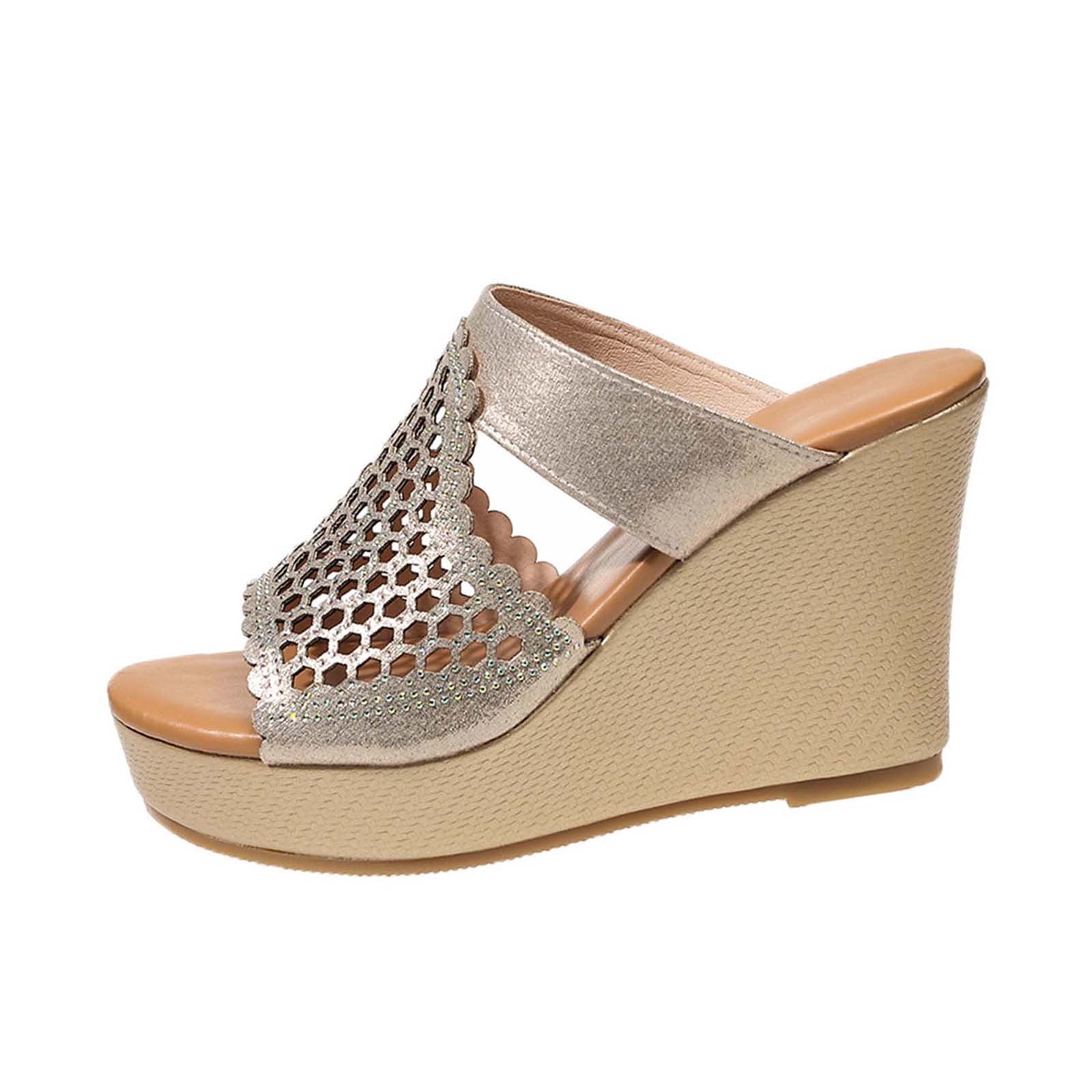 HomeDM Women's Wedge Heels Sandals Open Toe Slip-On Platform Sandals ...