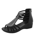 thumbnail image 1 of HomeDM Women's Wedge Low Heels Sandals Open Toe Back Zipper Strappy Rhinestone Summer Beach Sandals, Black Size 7, 1 of 7