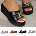 thumbnail image 1 of HomeDM Women's Wedge Open Toe Sandals Flatform Comfortable Arch Support Slip-On Summer Beach Sandals, Black Size 5.5, 1 of 9