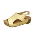 thumbnail image 1 of HomeDM Women's Wedge Open Toe Sandals Platform Slip On Ankle Strap Dressy Summer Walking Vacation Beach Sandals, Gold Size 7, 1 of 5